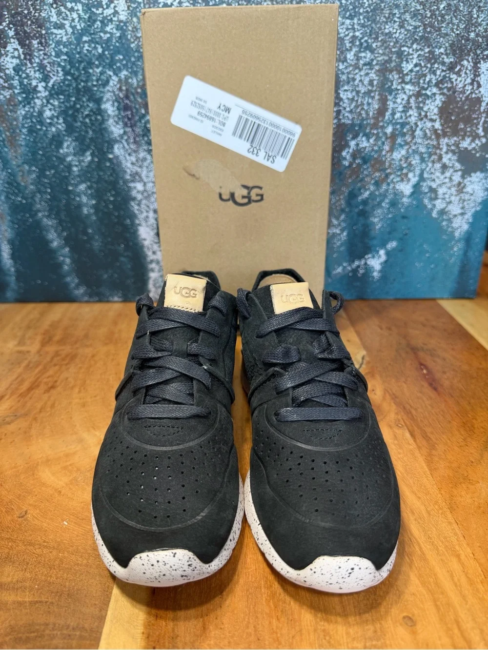 UGG Minimalist Tye Black Nubuck Perforated‎ Sneakers Size 6 NIB